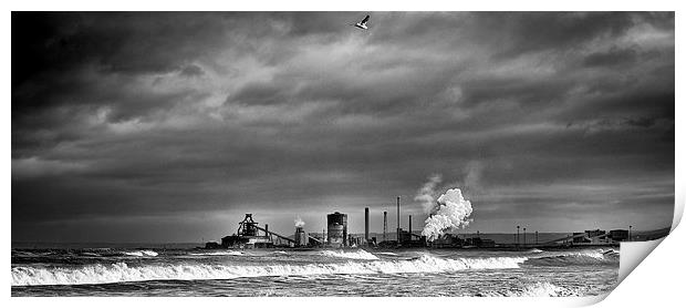 Redcar steelworks across the River Tees Mono Print by Greg Marshall