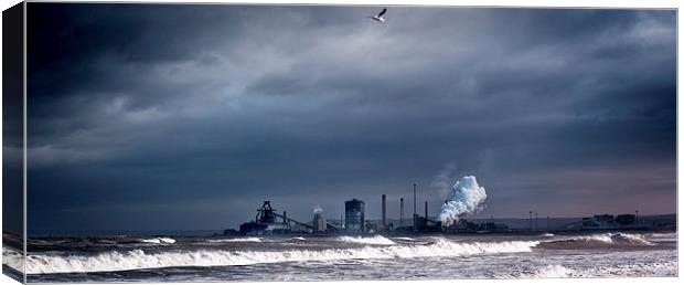  Redcar steelworks across the River Tees Colour Canvas Print by Greg Marshall