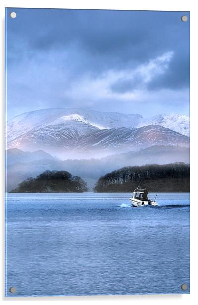  Winter over coniston lake Acrylic by Robert Fielding