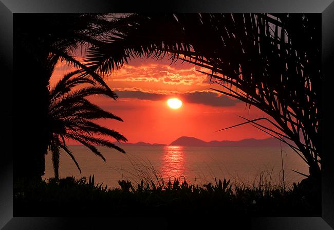  Rhodes Sunset Framed Print by Simon Deacon