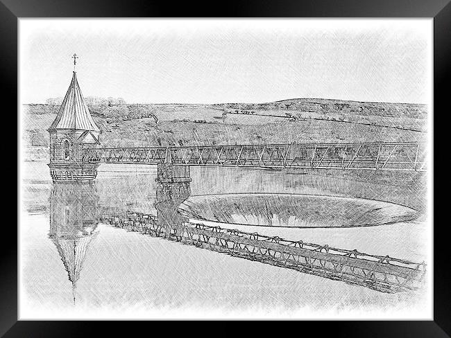 Pencil sketch Pontsticill Reservoir Framed Print by Hazel Powell
