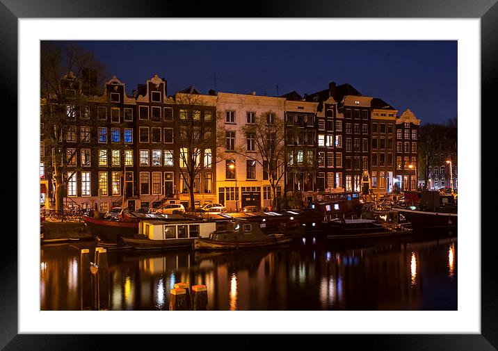  Night Lights on the Amsterdam Canals  Framed Mounted Print by Jenny Rainbow