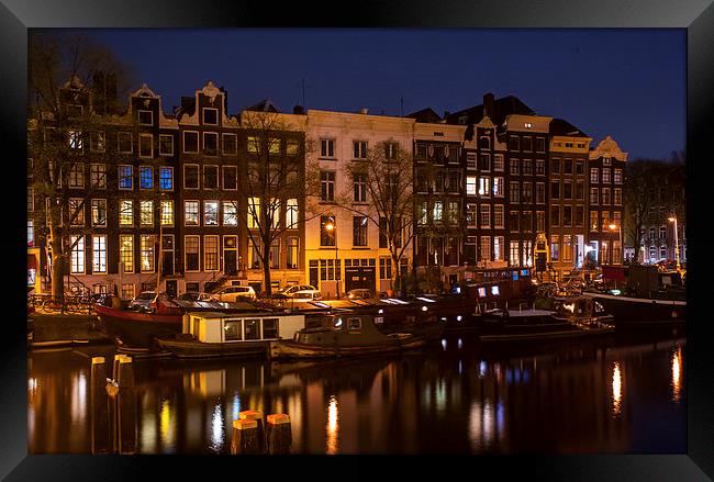  Night Lights on the Amsterdam Canals  Framed Print by Jenny Rainbow