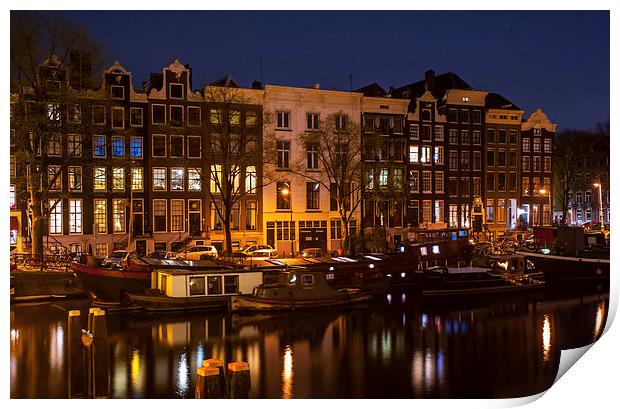 Night Lights on the Amsterdam Canals  Print by Jenny Rainbow