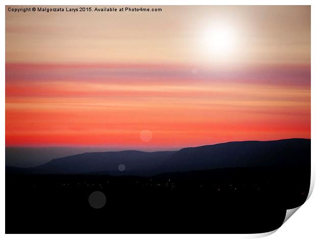 Amazing red sunset over the hills in Scotland Print by Malgorzata Larys