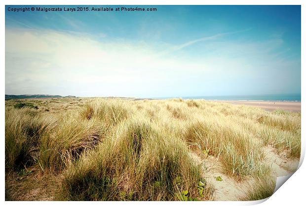 Beautiful beach with sand dunes and blue sky in UK Print by Malgorzata Larys