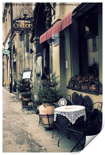 Street cafe in the old town in Krakow Print by Malgorzata Larys