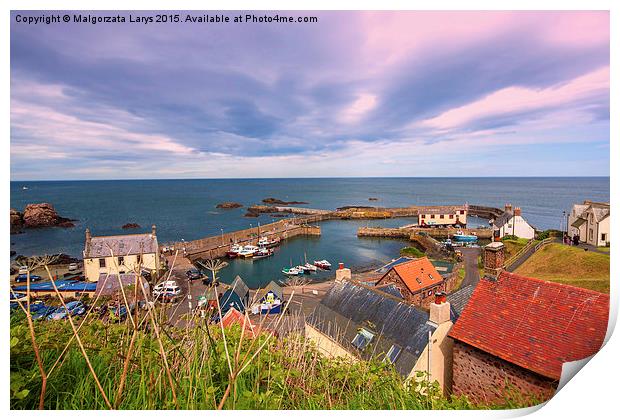 the harbour and village at St. Abbs in Berwickshir Print by Malgorzata Larys