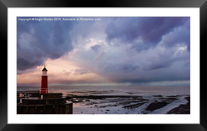Watchet Harbour Lighthouse Framed Mounted Print by Angie Morton