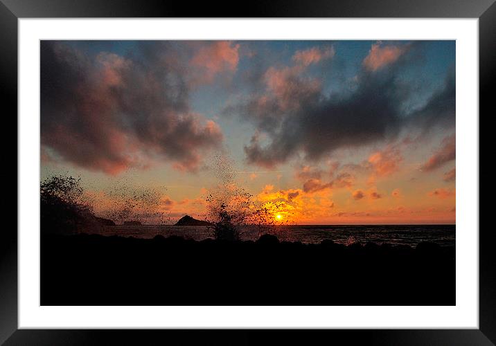  HIgh tide at sunrise Meadfoot Beach Torquay Framed Mounted Print by Rosie Spooner