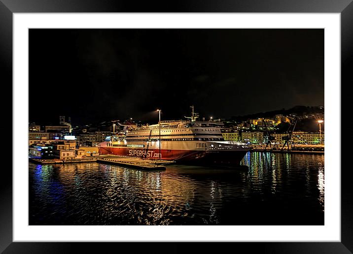  Ancona harbour at night. Framed Mounted Print by Colin Metcalf