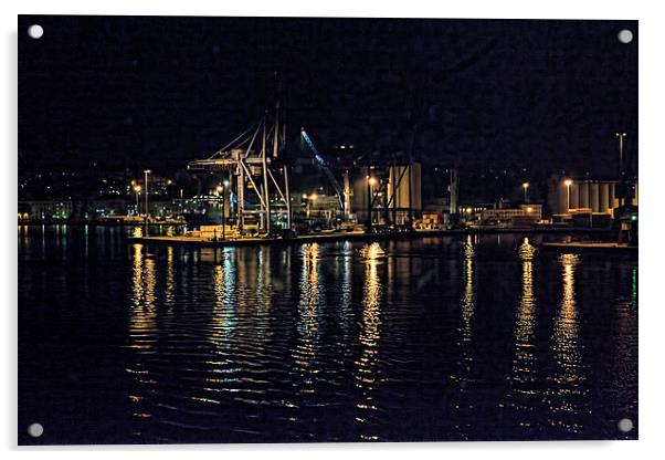  Ancona harbour at night. Acrylic by Colin Metcalf