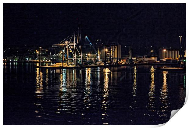  Ancona harbour at night. Print by Colin Metcalf