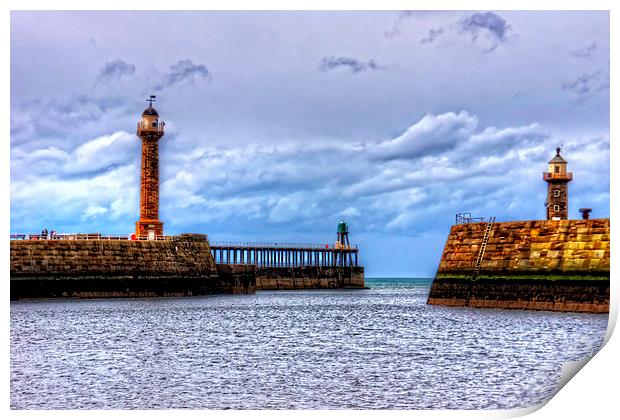 Whitby Lighthouses Print by Tom Gomez