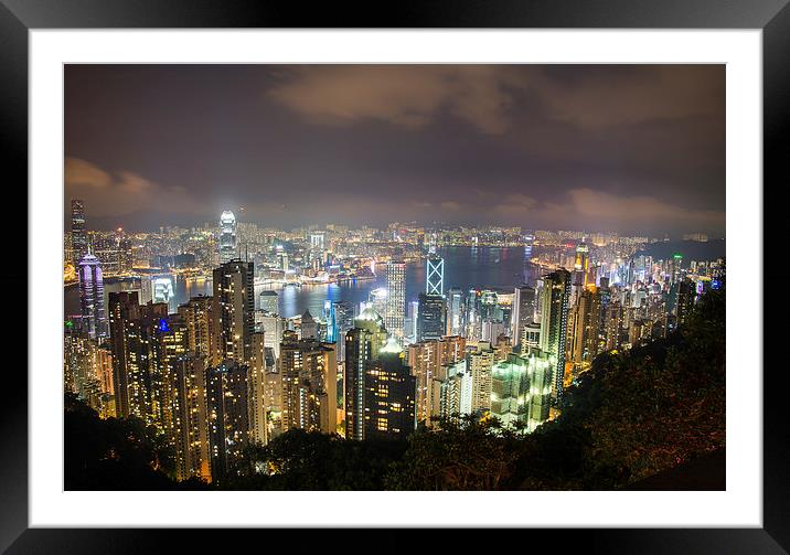  Hong Kong at night Framed Mounted Print by Louise Wilden