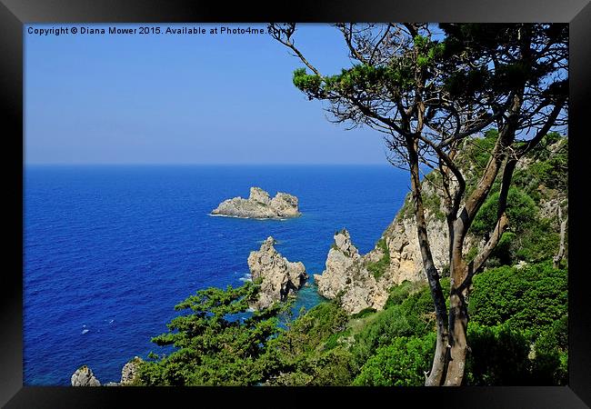 Paleokastritsa Corfu  Framed Print by Diana Mower