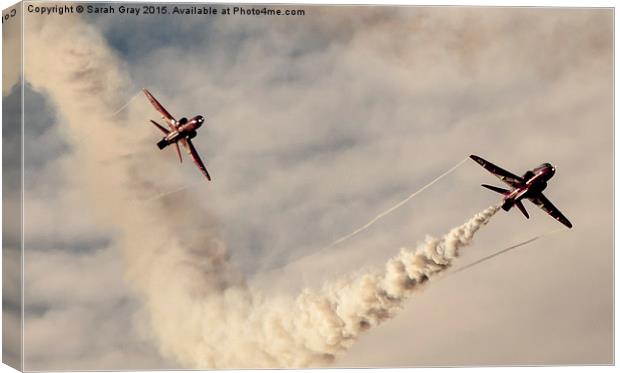  Red Arrows Synchro Pair Canvas Print by Sarah Gray