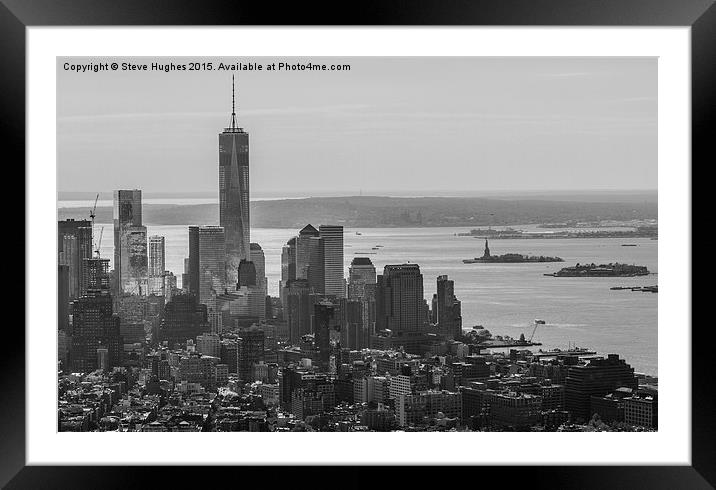  Downtown New York Skyline and Liberty Island Framed Mounted Print by Steve Hughes