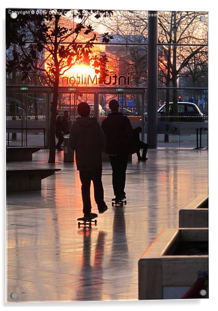 Milton Keynes Centre sunset & skateboarders  Acrylic by DEE- Diana Cosford