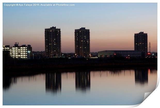 High Rise Buildings and Reflections at dusk Print by Ayo Faleye