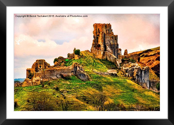  Corfe Castle, Painting Effect Framed Mounted Print by Bernd Tschakert