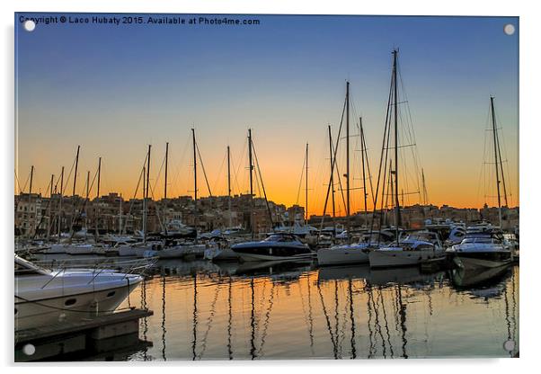 Sunset behind boats Acrylic by Laco Hubaty