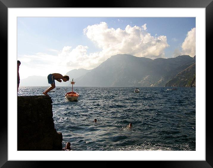 Boys playing on the Amalfi Coast Framed Mounted Print by Jay Rajdev