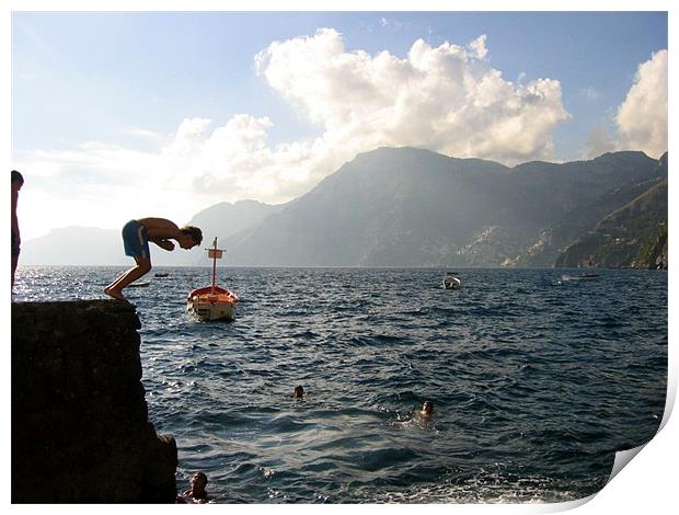 Boys playing on the Amalfi Coast Print by Jay Rajdev