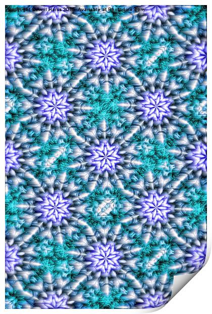Snowflake kaleidoscope pattern Print by Avril Harris