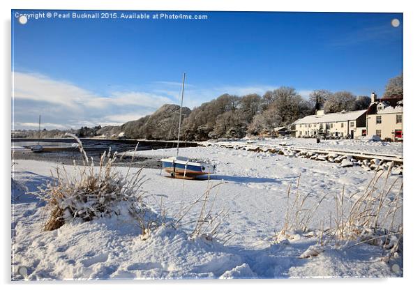 Snow Scene in Red Wharf Bay Acrylic by Pearl Bucknall