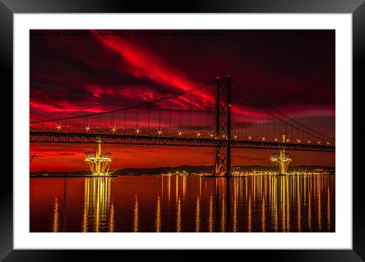  Fiery Sunset over Forth Road Bridge Framed Mounted Print by Tylie Duff Photo Art