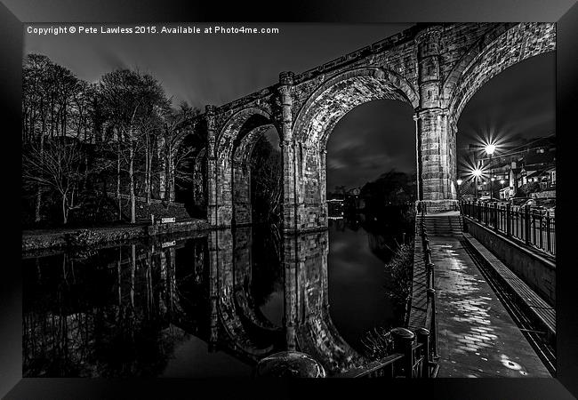    Knaresborough Viaduct at night mono Framed Print by Pete Lawless
