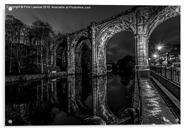    Knaresborough Viaduct at night mono Acrylic by Pete Lawless