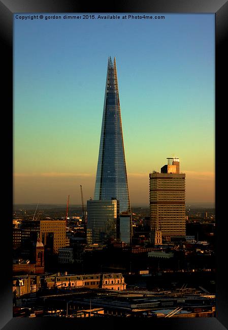  The Shard as the sun goes down Framed Print by Gordon Dimmer