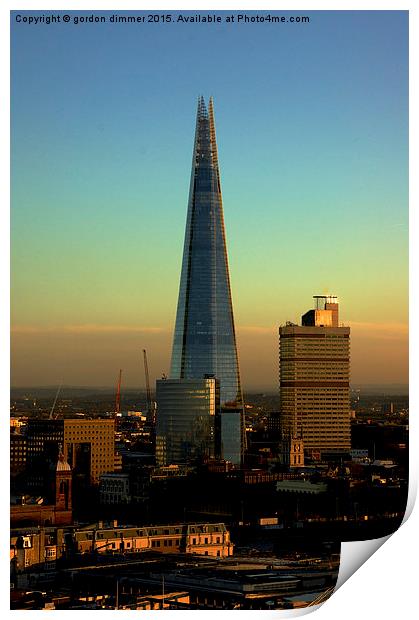  The Shard as the sun goes down Print by Gordon Dimmer