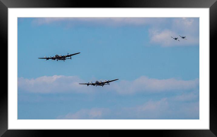  Two Lancaster Bombers, Spitfire and Hurricane Framed Mounted Print by Graham Pickavance