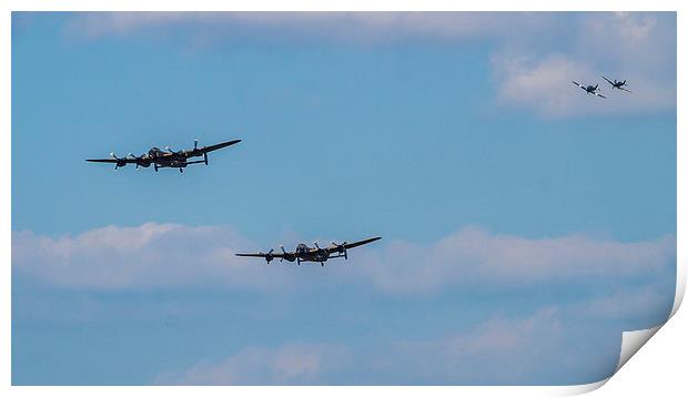  Two Lancaster Bombers, Spitfire and Hurricane Print by Graham Pickavance