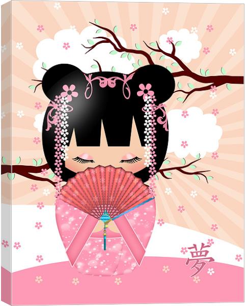 Dream Kokeshi Doll In Pink Cream And Peach Blends Canvas Print by Tanya Hall