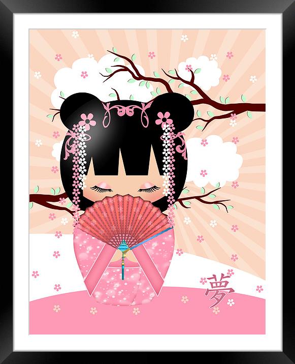 Dream Kokeshi Doll In Pink Cream And Peach Blends Framed Mounted Print by Tanya Hall