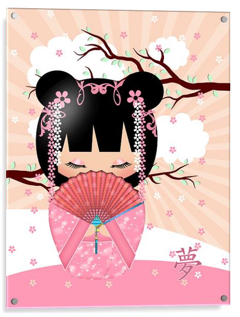 Dream Kokeshi Doll In Pink Cream And Peach Blends Acrylic by Tanya Hall