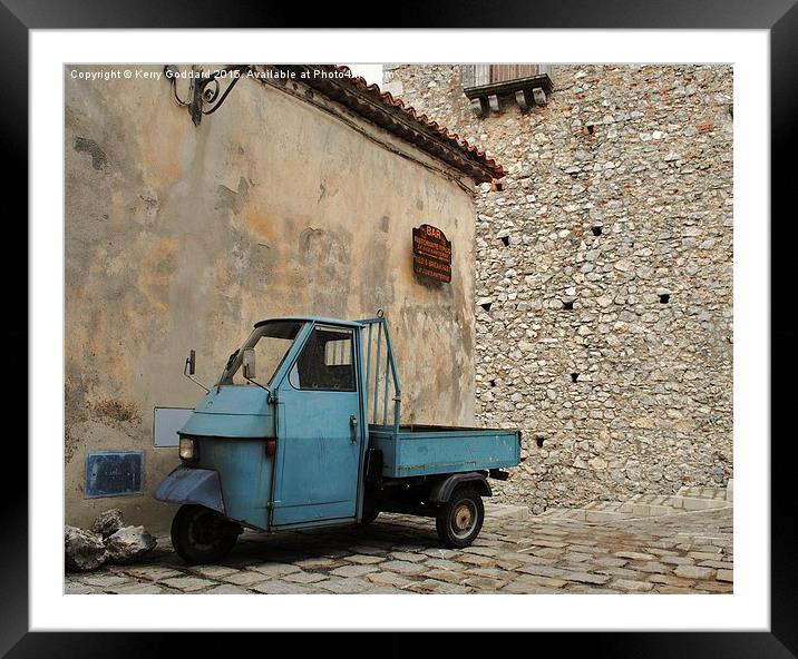 Ancient Italian Piaggio parked by the bar ! Framed Mounted Print by Kerry Goddard