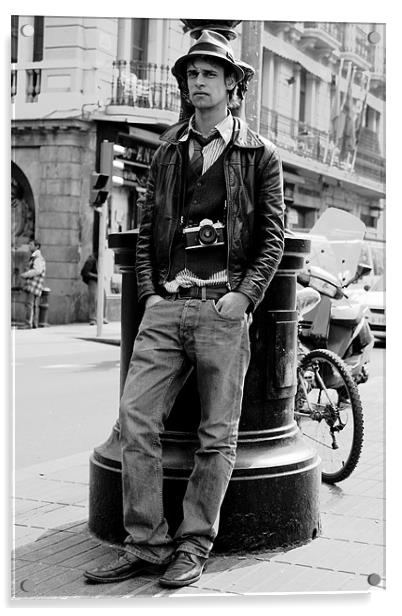 Man with vintage camera Acrylic by Gabor Pozsgai