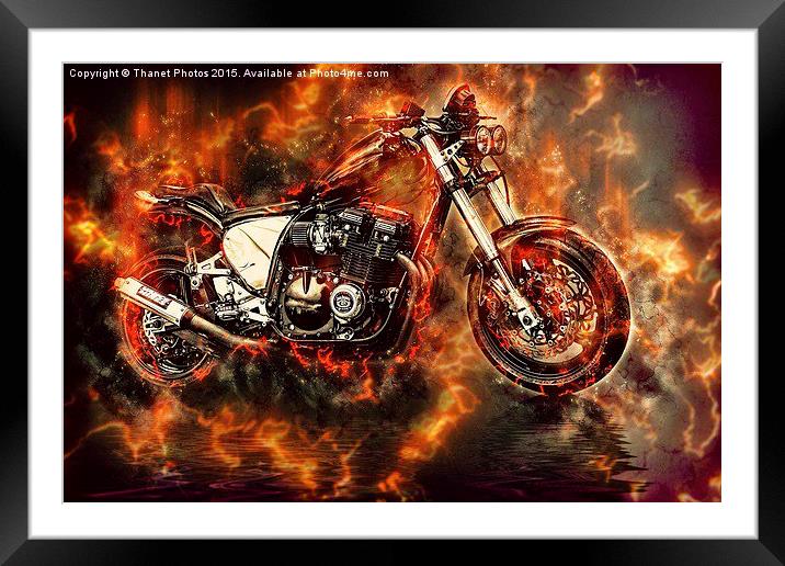  Street Bike in flames Framed Mounted Print by Thanet Photos