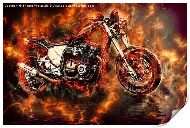  Street Bike in flames Print by Thanet Photos