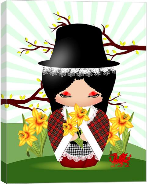 Little Welsh Lady Doll Kokeshi Style Canvas Print by Tanya Hall