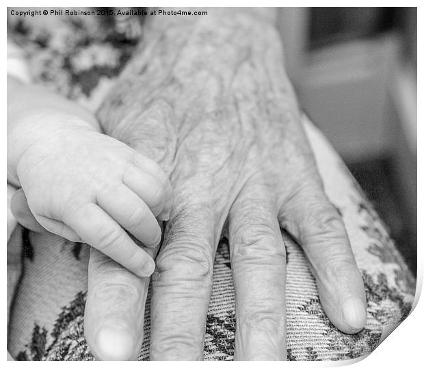  Grandfather and baby hand on top of each other  Print by Phil Robinson