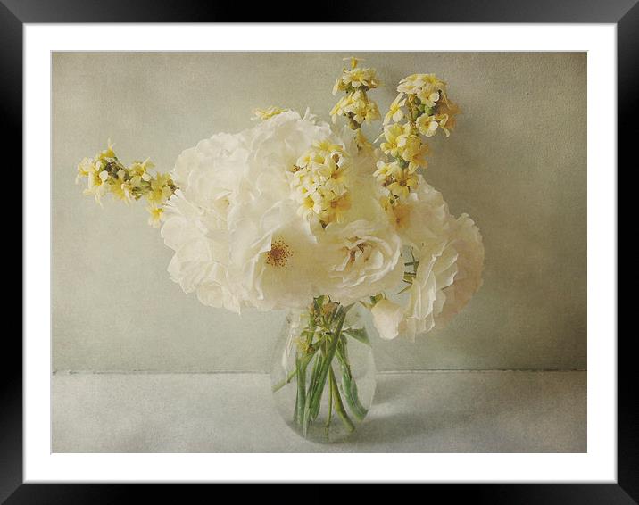  white roses and yellow blossoms Framed Mounted Print by Heather Newton