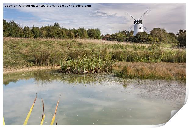  Dew pond and windmill Print by Nigel Higson