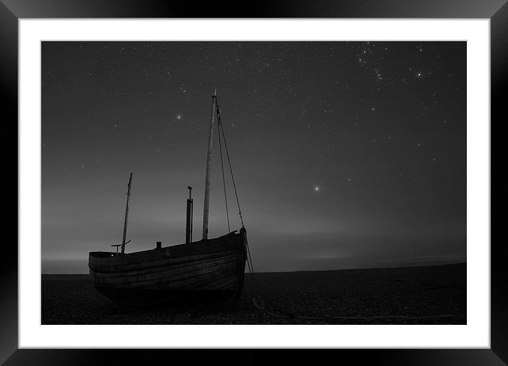  A wooden boat under a starry sky Framed Mounted Print by Artem Liss