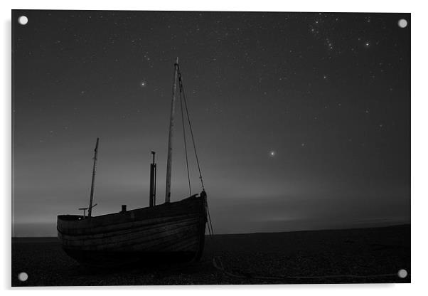  A wooden boat under a starry sky Acrylic by Artem Liss